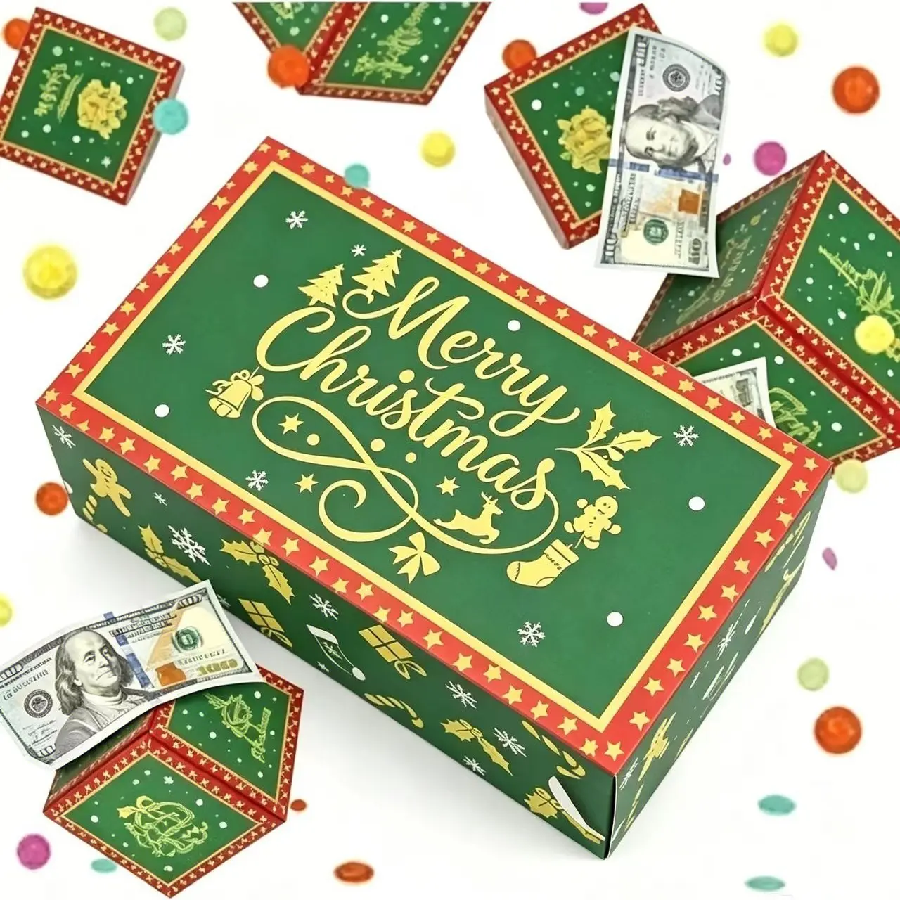 Christmas Surprise Explosion Gift Box Set, 10 Foldable Bounce Cash Envelopes, Colorful Glitter Confetti, Christmas Handbag, Party Gifts