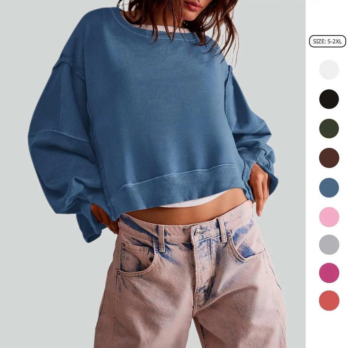 Imily Bela Womens Cotton Casual Sweatshirt Long Sleeve Tops Crewneck Loose Fit Tee Pullover Crop Tshirt Side Slit Fall Fashion Halloween Orange Christmas Red GreenBasic Tops Chic Tops