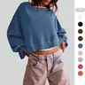 Imily Bela Womens Cotton Casual Sweatshirt Long Sleeve Tops Crewneck Loose Fit Tee Pullover Crop Tshirt Side Slit Fall Fashion Halloween Orange Christmas Red GreenBasic Tops Chic Tops