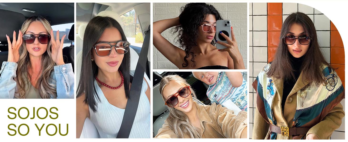 SOJOS Retro Aviator Sunglasses for Women Men,Trendy Rectangle Womens Mens Shades Sun Glasses SJ2202