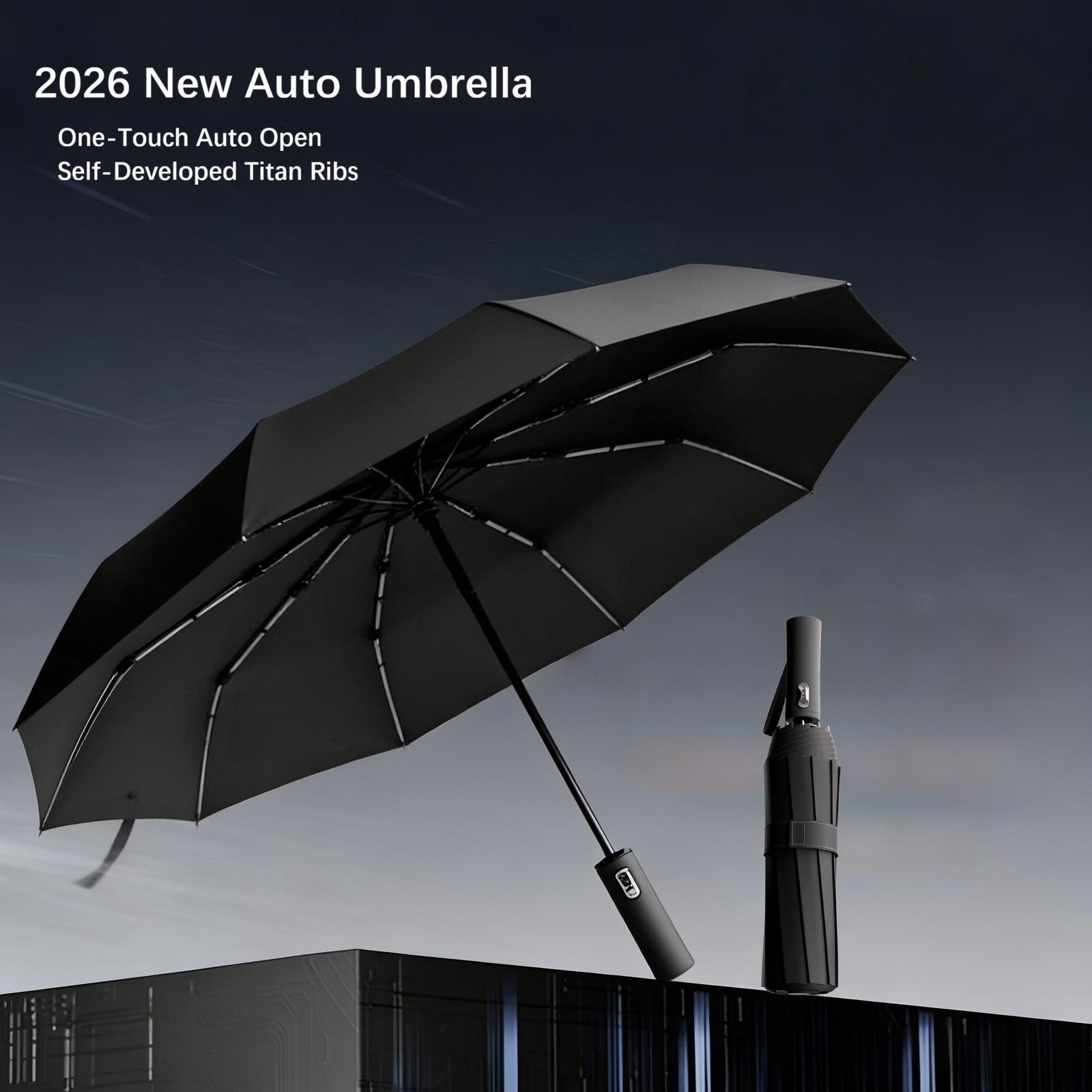 New Auto Open Close Umbrella, 40% Easier Retraction, Vinyl Coated UV Protection Umbrella, Thickened Fiberglass Windproof Frame for Work, Outdoor Leisure, Fishing, Golf, and Travel