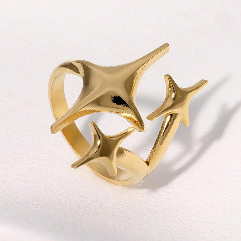 New Stainless Steel Y2K Cross Star Shape Rings for Women Hip Hop Punk Adjustable Couple Rings Minimalist Party Jewelry Gifts