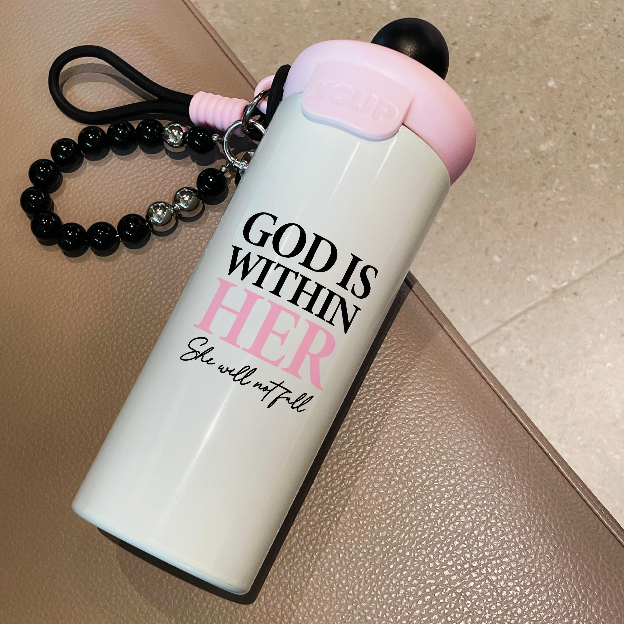 Women's Stainless Steel Mug with Beaded Bracelet & Inspirational Quotes, Leak-Proof Travel Coffee Cup for Daily Use, Leakproof Tumbler