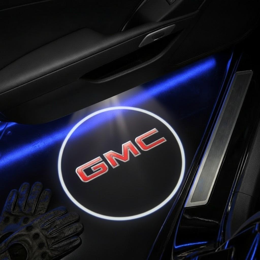 2 Pcs Gmc Carbon Fiber Welcome Light Set, Car Door Projection Lamp, Laser Light, Decorative Floor Lamp (batteries Not Included)