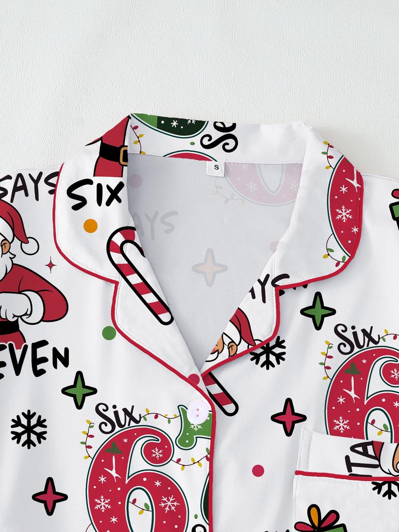 Women's 67 Six seven santa  Christmas Pajama Set, Fall & Winter Long Sleeve Loungewear, Elastic Waist Pants, Comfortable Cute Holiday, Christmas Gift