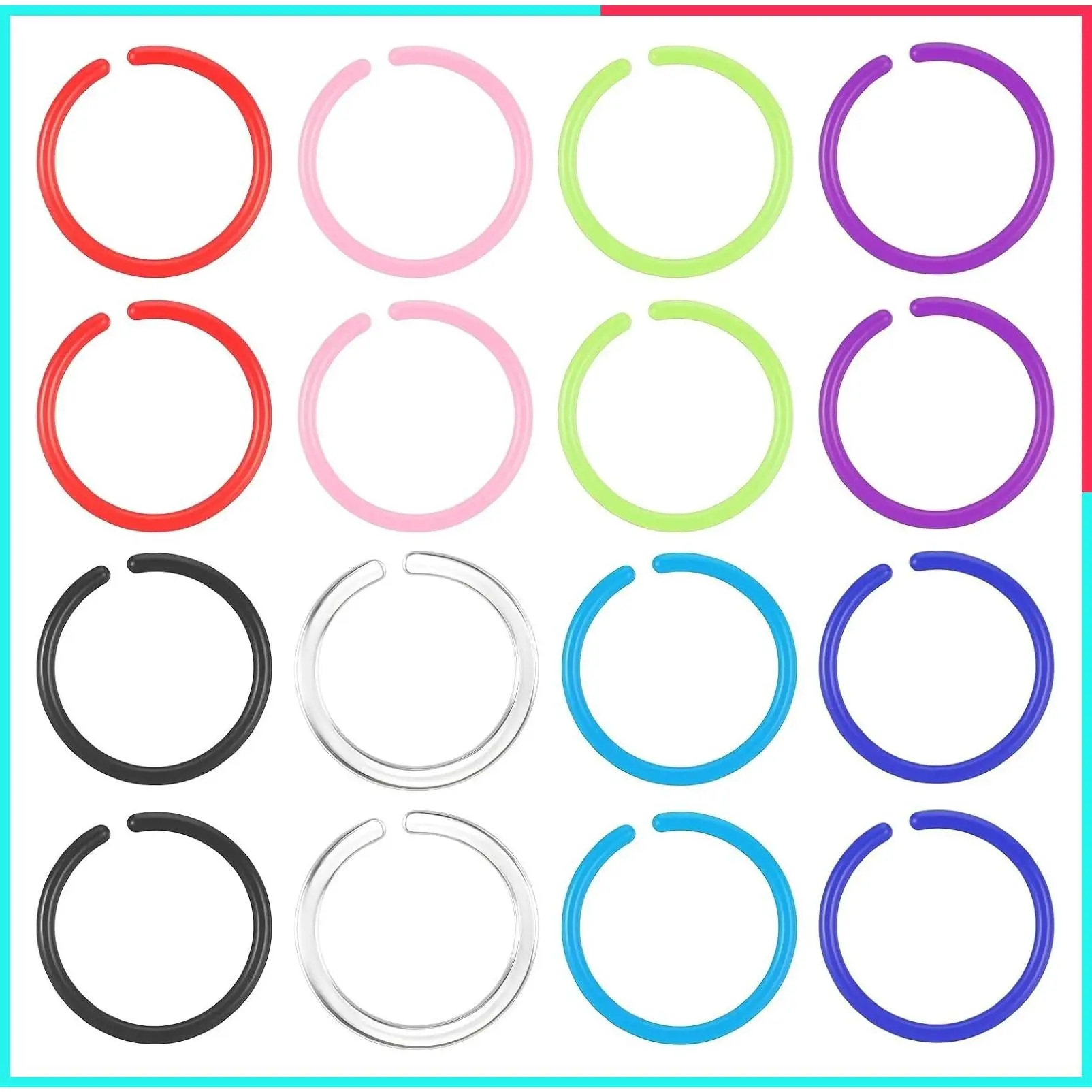 16PCS Flexible Bendable Plastic Nose Rings, Colored Clear Hoop Studs Nostril Piercing Retainers Jewelry for Women Men