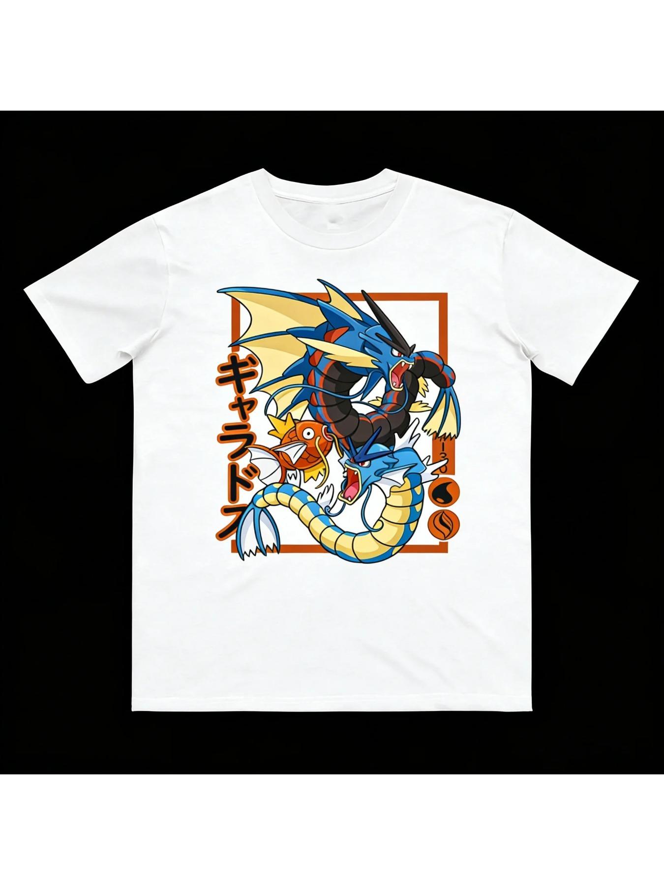 Magikarp Evolution Print T-Shirt, Unisex Short Sleeve Casual Top, Loose-Fitting Summer Tee, Fashionable All-Season Wear