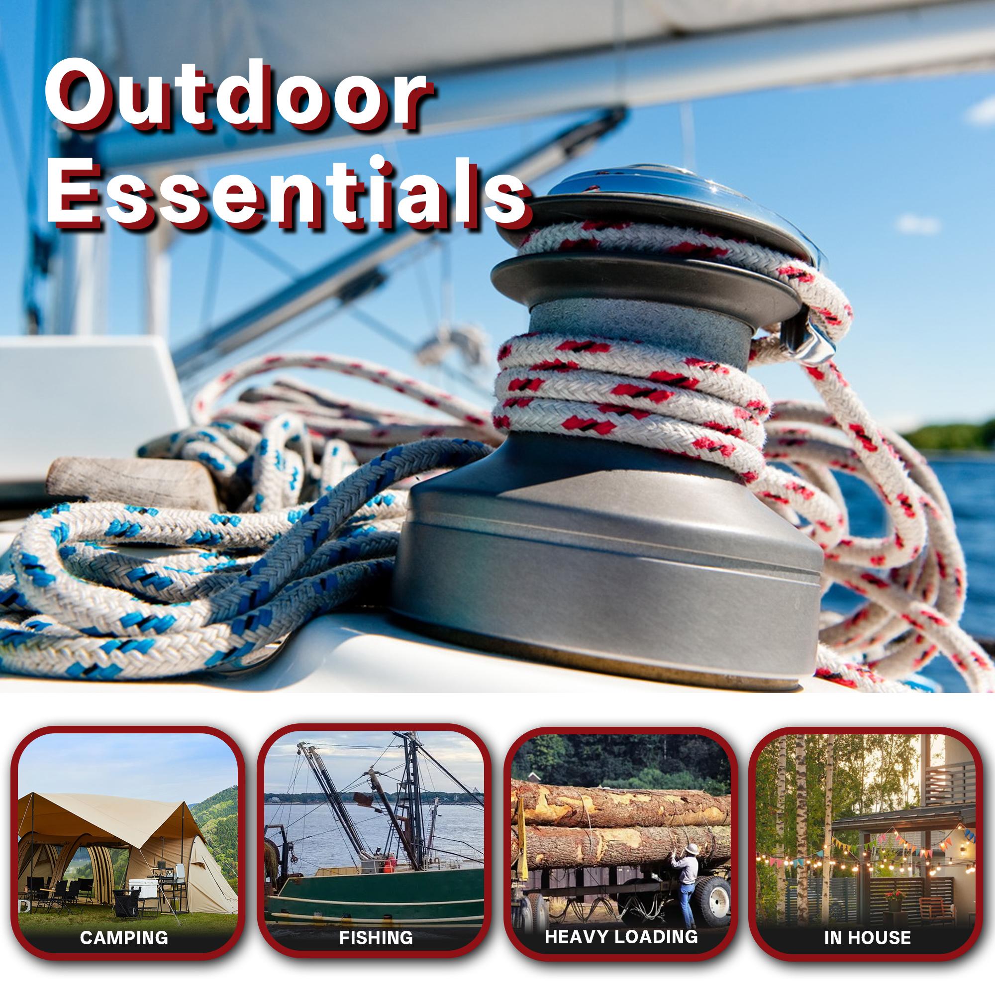 findmall 5/8" & 1/2" Braid Polyester Rope Bull Rigging High Force Polyester Rope 150/ 100 FT White Red/ White Grey Blue