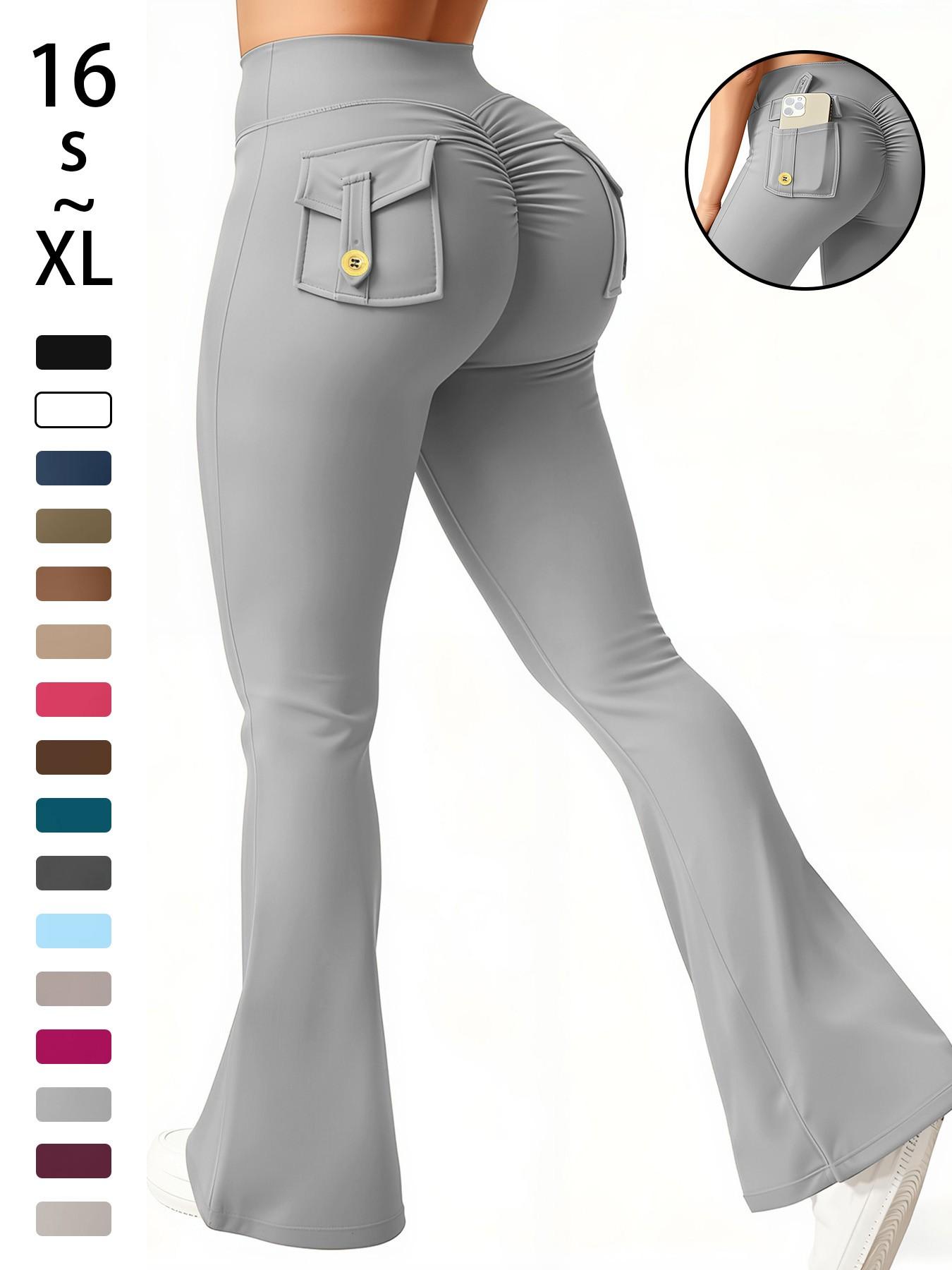 Women's High Waisted Tight Fit Flare Pants with Pockets, V-Shape Waist Design, Butt Lifting Yoga Pants, Casual Fall Winter Workout Wear, Flared Yoga Bottoms, Gym Sportswear Bottoms