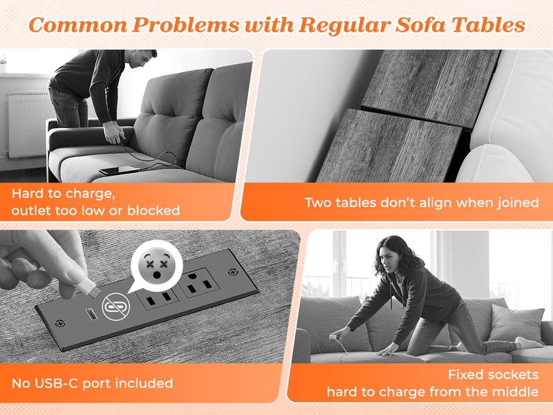 SUPERJARE 102 Inch Sofa Table with 2 Power Outlets and USB-C Ports, 5.9 Inch Narrow Console Table with Storage, Extra-Long, for Couch，Behind Sofa or Bed