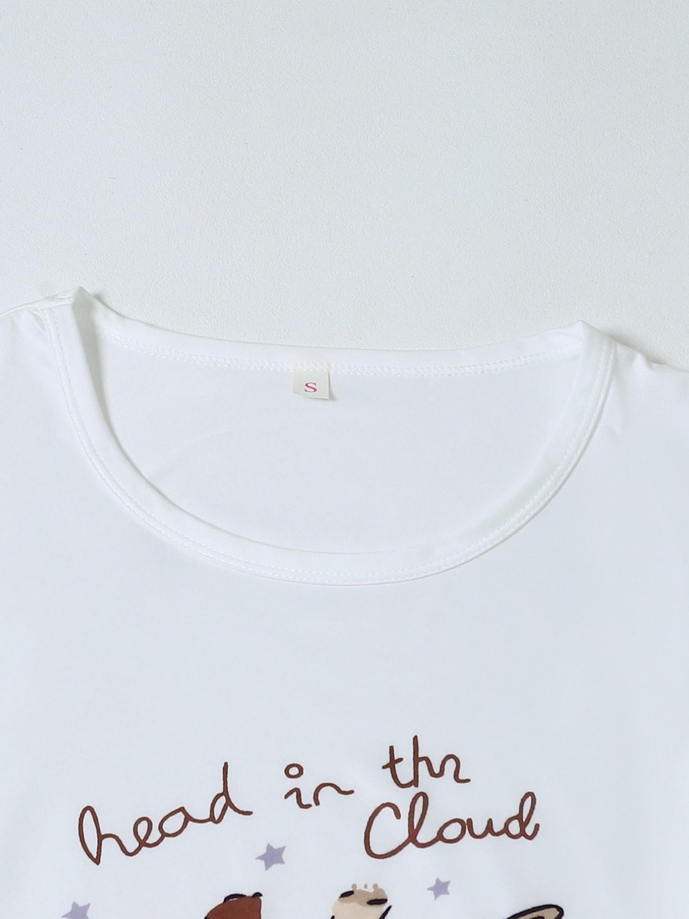 Women's 3-Piece Pajama Set, Round Neck Short Sleeve, Elastic Waist, Giraffe Print, Breathable Milk Silk Fabric, Casual Summer Sleepwear