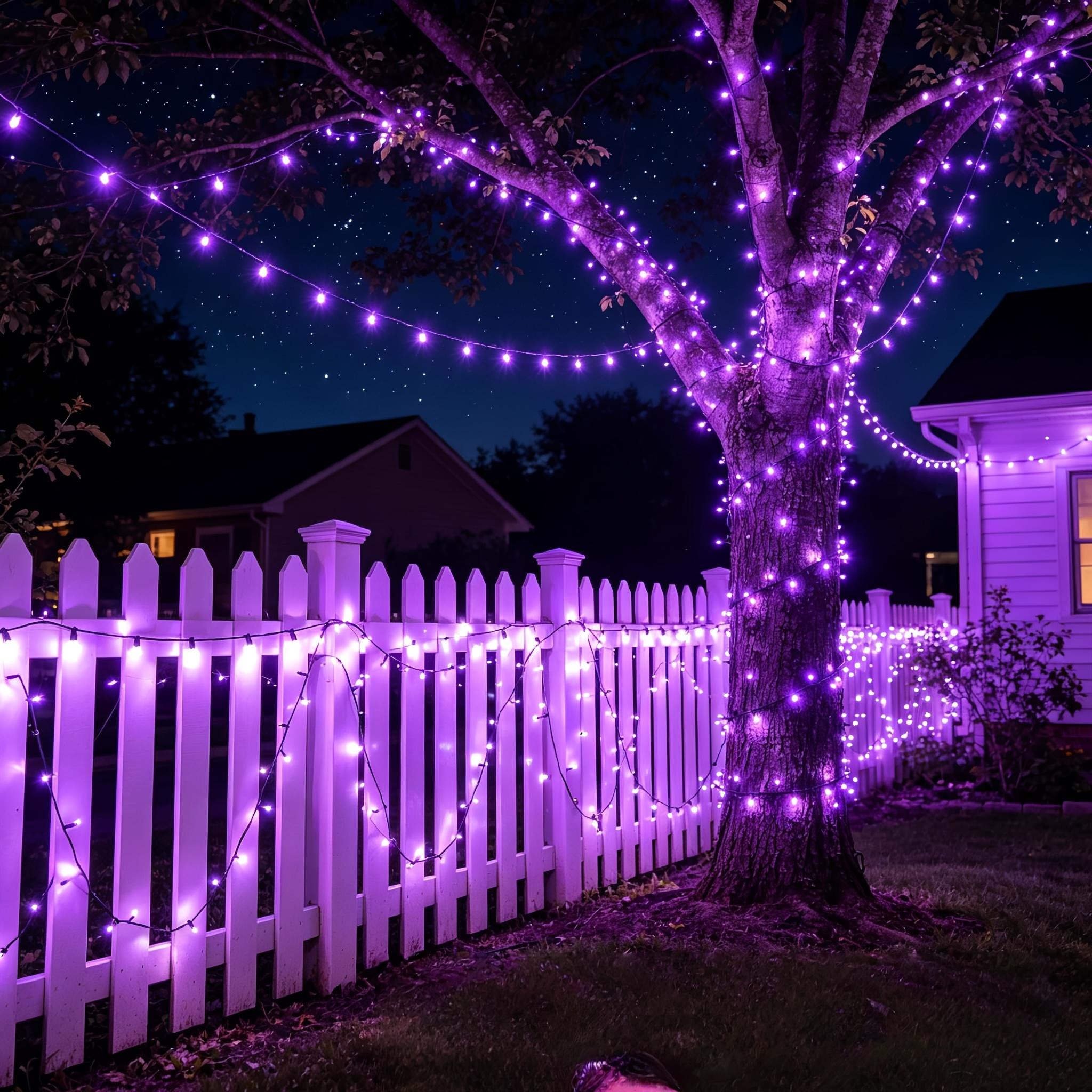 Solar LED Fairy Lights, 900-LED Purple & Orange-Purple String Lights with 8 Lighting Modes, IP54 Waterproof for Yard, Fence Illumination & Outdoor Home Improvement Decor