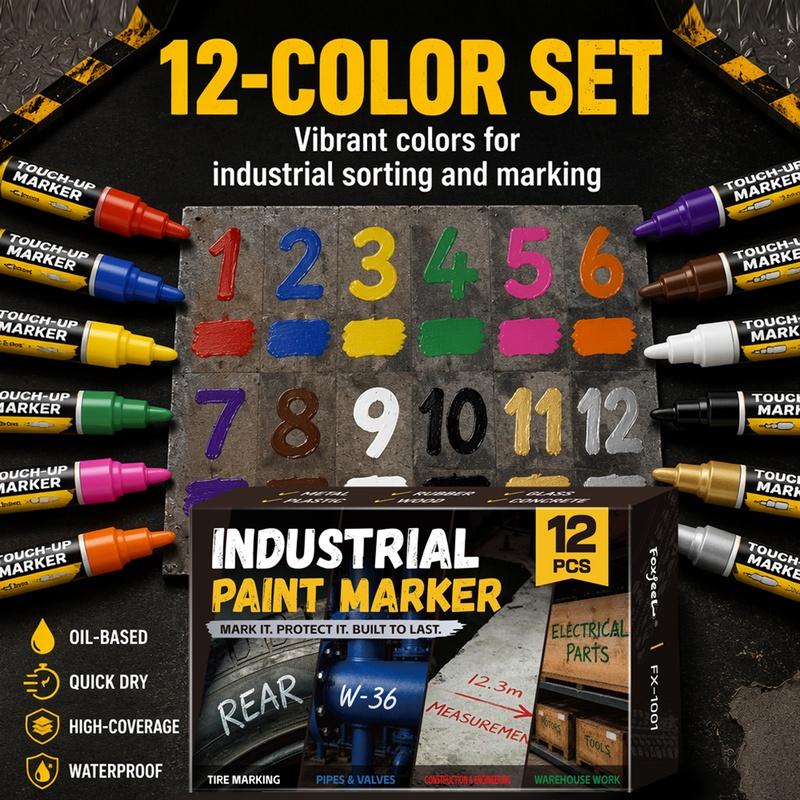 8/12 Colors Industrial Paint Markers, Thick Chisel Tip Permanent Paint Pens, Smooth Ink Flow Waterproof Markers for Metal, Steel, Concrete, Plastic, Wood, Construction Site, Warehouse and Workshop