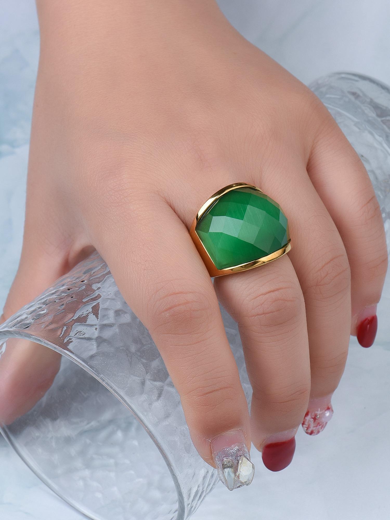 Hot Selling European & American Men's Ring, 18K Gold Plated Black Agate, 316L Steel Hypoallergenic