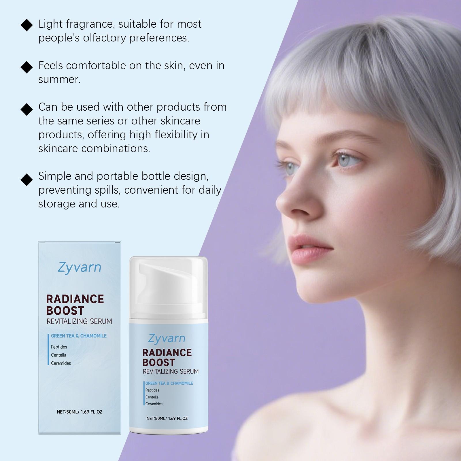 Zyvarn Radiance Boost Revitalizing Serum | Centella Asiatica Niacinamide Hyaluronic Acid Ceramides Copper Tripeptide-1, Gentle for Sensitive Skin, Soothing Brightening Hydrating Barrier Repair Daily Face Serum