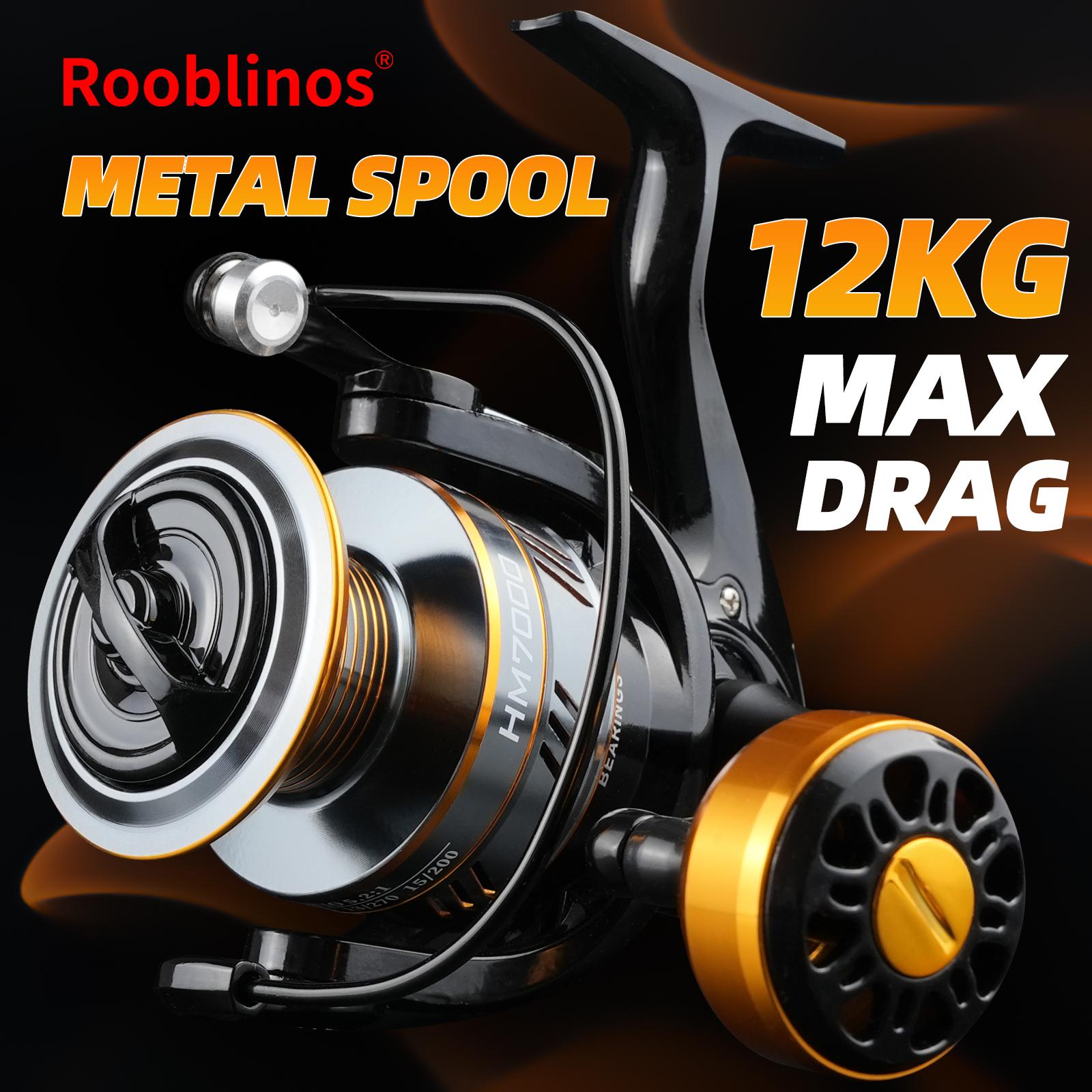 Rooblinos HM Fishing Reel 12KG Max Drag, Premium Metal Construction Full Metal Alloy Gear Disc Brass Pinion Stainless Steel Core, Falcon Shape Ergonomic Design, High-Strength Anti-Twist Body, Ultra-Smooth Long-Distance Casting, Freshwater Saltwater
