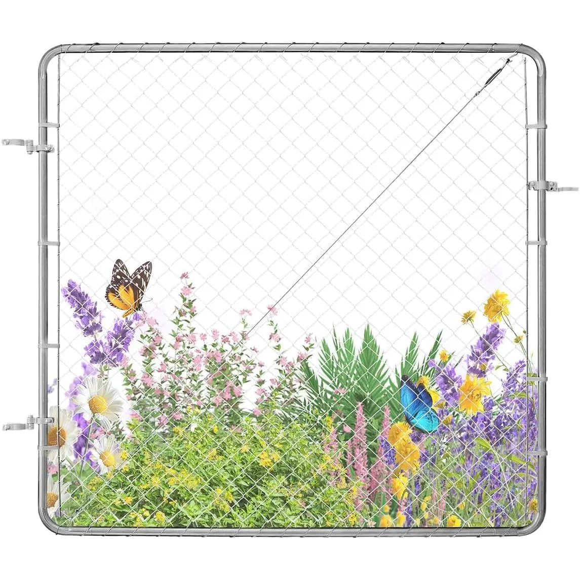 YANSERY Chain Link Fence Gate, 72 x 48 in, Adjustable Chain Link Fence Panel, Fit 2.2-6 ft (W) x 6 ft (H) Garden Fence Gate Opening, Rust-Resistant Galvanized Fencing Gate for Farm, Posts Not Included