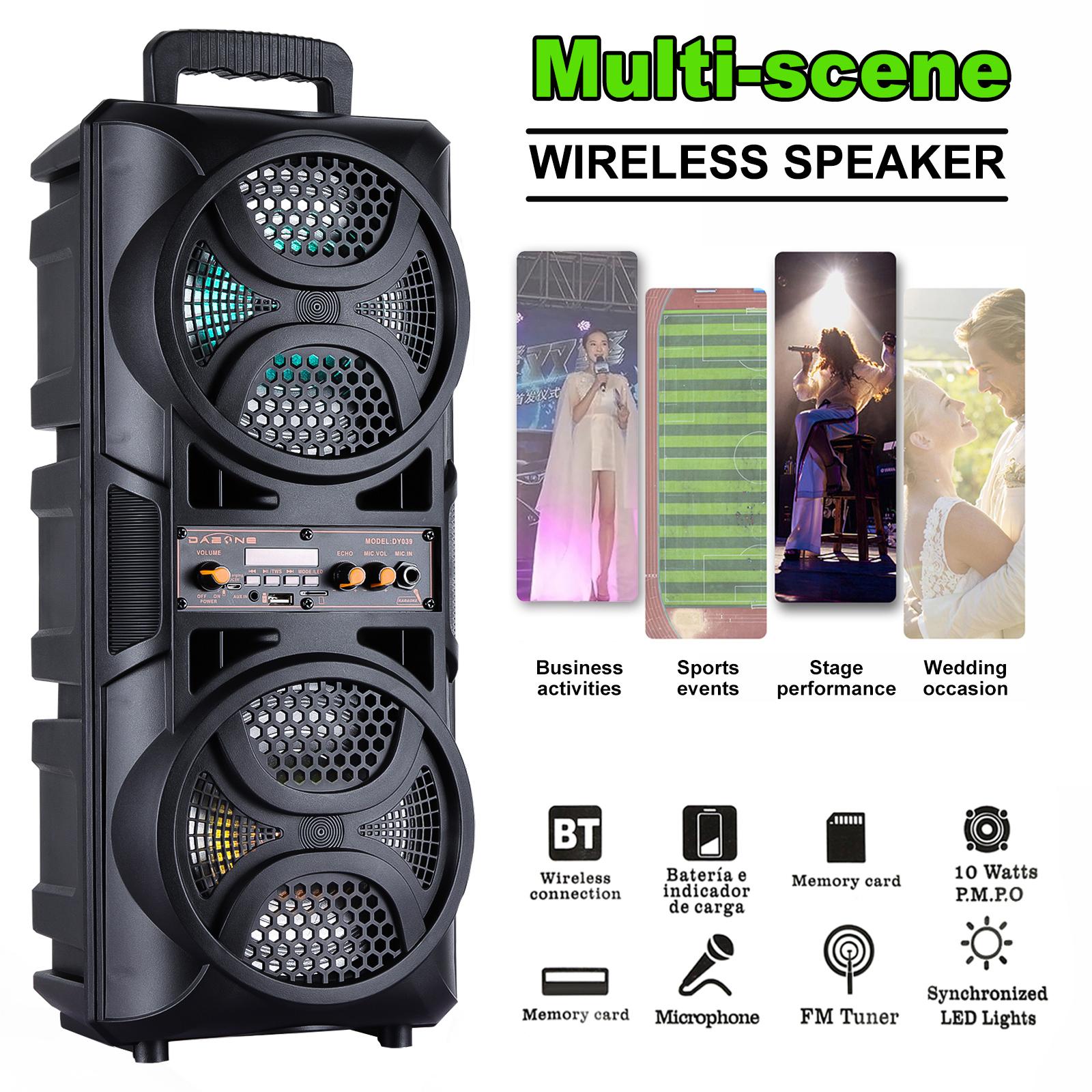 Bluetooth Speaker Wireless Rechargeable Portable PA Speaker 2 x 6.5“ Subwoofer Party Sound Box With Microphone Remote Control LED Lighting FM Radio Audio
