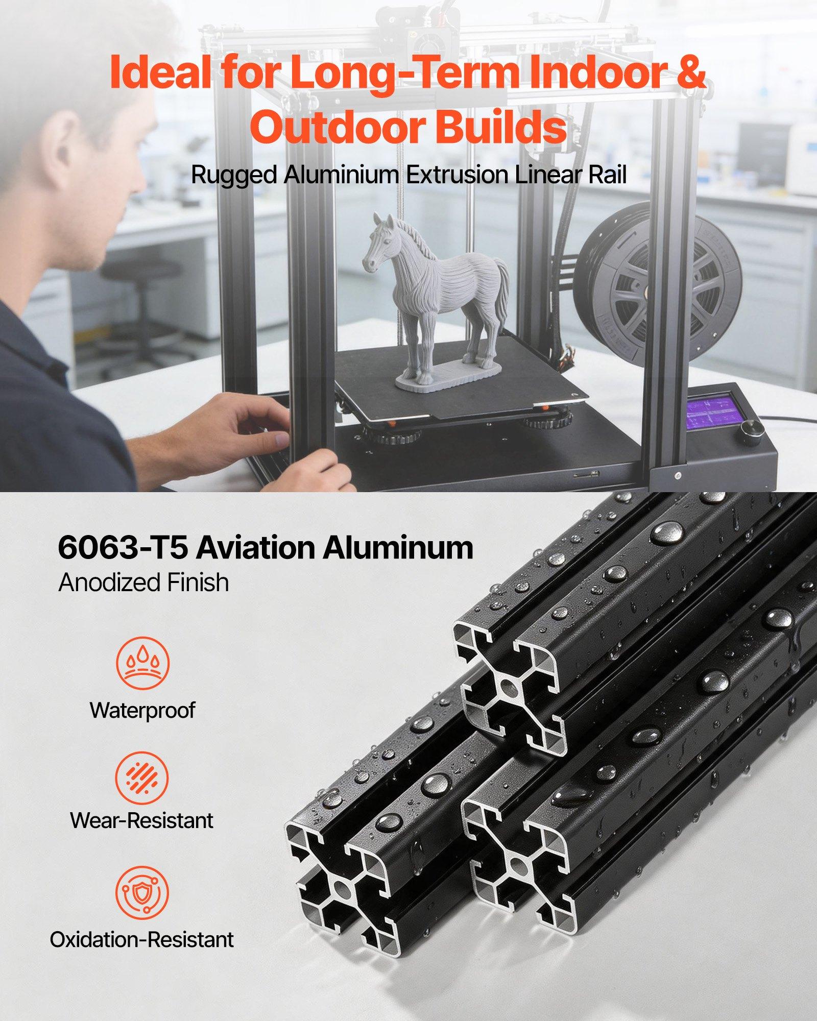 【FathersDayGift】 VEVOR 4PCS 4040 Aluminum Extrusion Profile, 15.75 Inch 400 mm, T Slot European Standard Anodized Linear Rail, High-Strength Extruded Aluminum Rail, for 3D Printer Parts and CNC DIY Workbench, Black