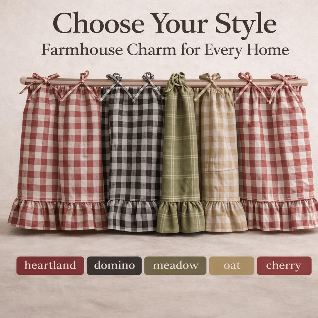 Farmhouse Style Oven Skirt Curtain, Grid Design with Ruffle Edge Strap Cabinet Cover - Suitable for Rural Kitchen Decoration, Oven Stove Cover Curtain, Cabinet Cover Panel, Home Kitchen Rural Style Apron, Durable Cover