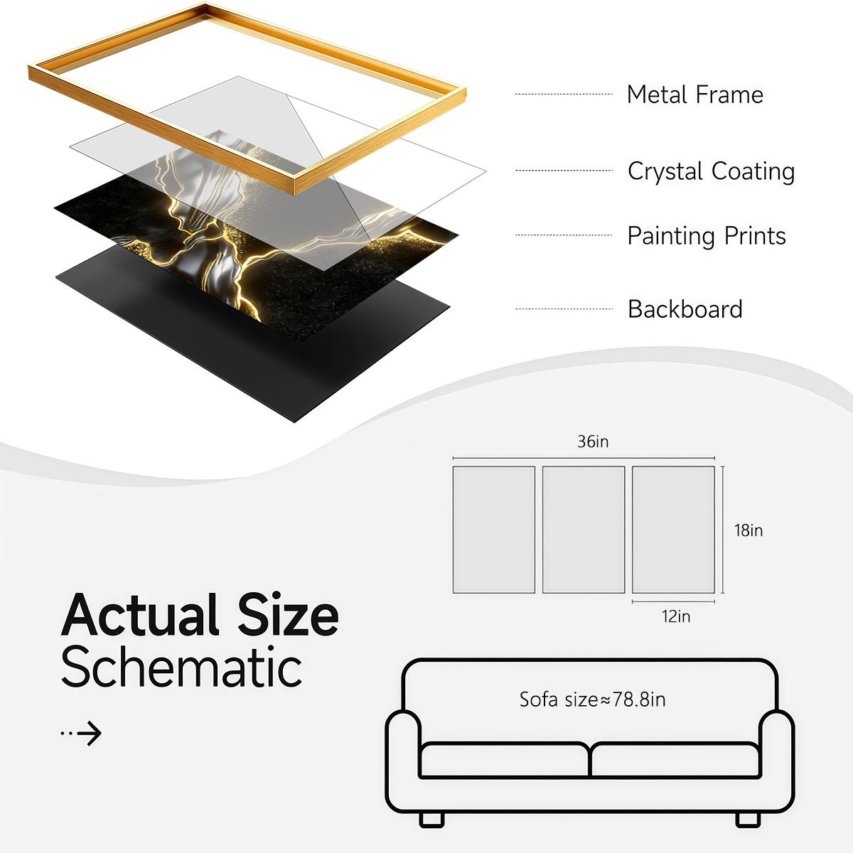 3 Counts Aluminum Alloy Framed Painting, Abstract Black And Gold Fluid Art Pictures, Home Decoration For Living Room, Bedroom, Office, Restaurant, Hallway Wall Decor, Odorless Print Artwork, Luxury Perfect Gift For Friends And Family