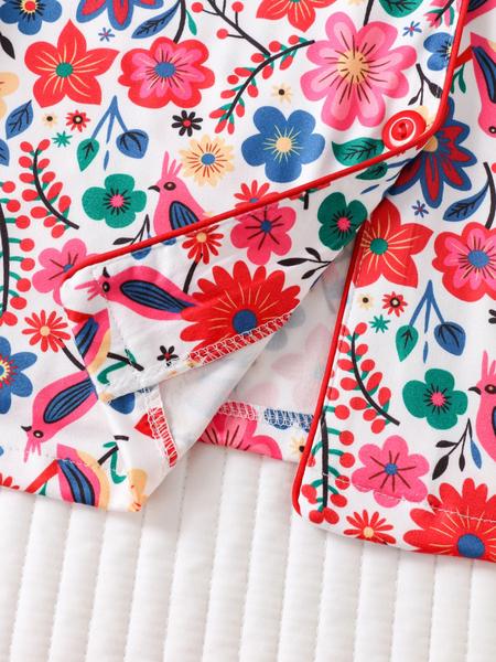 Women's Floral Print Pajama Set, Lapel Button Long Sleeve Top & Loose Comfortable Pants, Casual Fitted Sleepwear & Loungewear for All Seasons