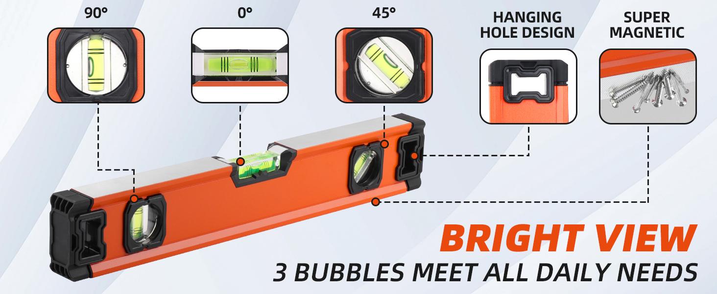 5-Piece Spirit Level Set, 10", 16", 24", 32", 48" Level Set with Magnetic Torpedo Level, 45 ° /90 ° /180 ° Bubbles Measuring, Aluminium Alloy Levels with Carrying Bag