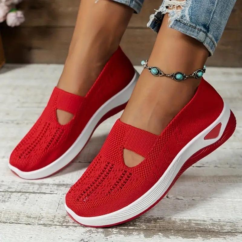 Rain Core Women's Cut-out Sneakers Casual Breathable Slip On Walking Shoes Lightweight Outdoor Flat Shoes for Girl
