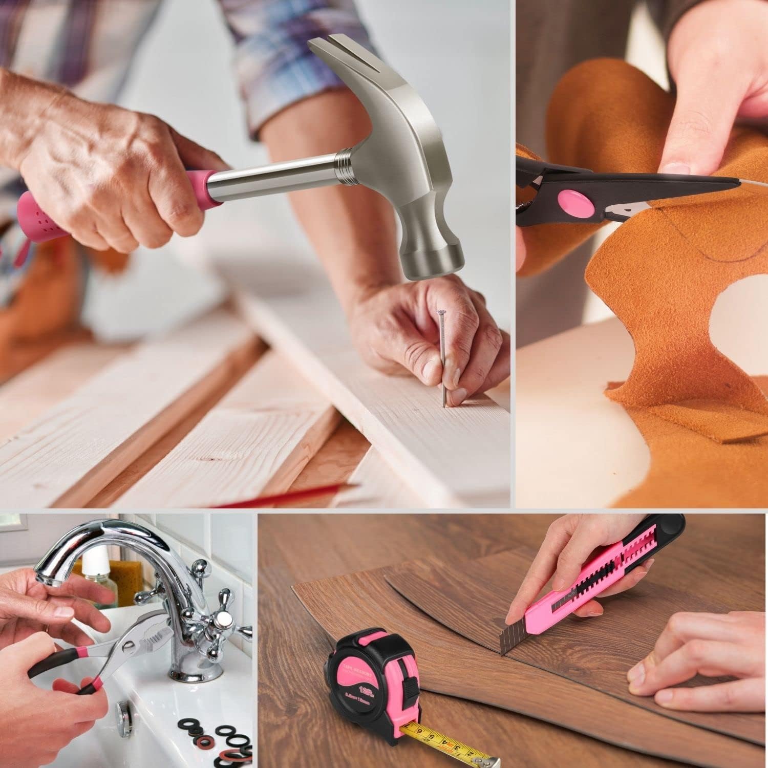 39 Piece General Household Tool Set in Toolbox Storage Case with Essential Hand Tools for Everyday Home Repairs, DIY and Crafts - Pink Ribbon - Pink 39 Piece General Household Tool Set in Toolbox Storage Case with Essential Hand Tools for Everyday Home Repairs, DIY and Crafts - Pink Ribbon - Pink