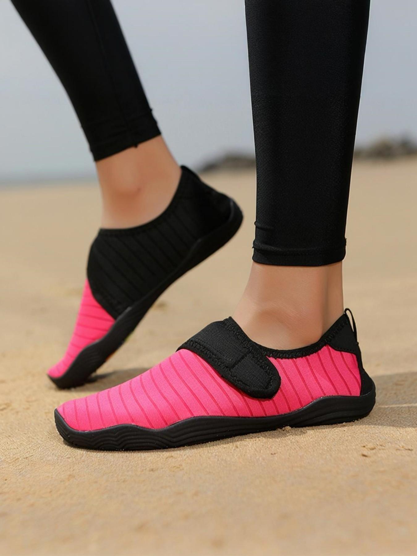 Women's Lightweight Breathable Striped Casual Sports Shoes, Velcro Fastening, Wrapped Heel Design, Perfect for Walking, Outdoor Beach, Fitness Yoga