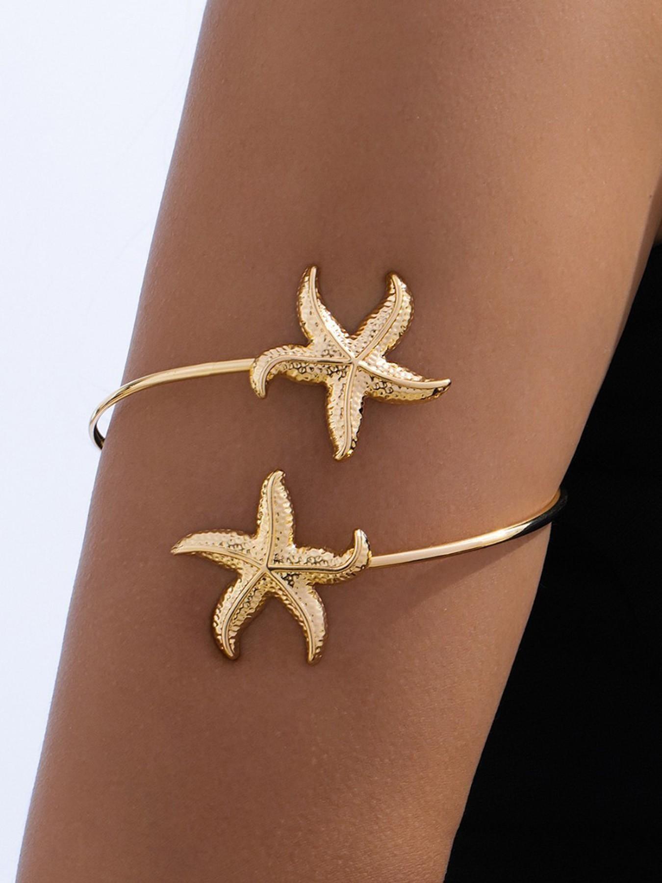Gold Starfish Arm Cuff, Viral Boho Jewelry, Adjustable Armband, Nautical Beach Statement Piece, Summer Vacation Must-Have, Trending on For You Page, Perfect for Parties & OOTD, Cyber Monday Ready, High Engagement Accessory