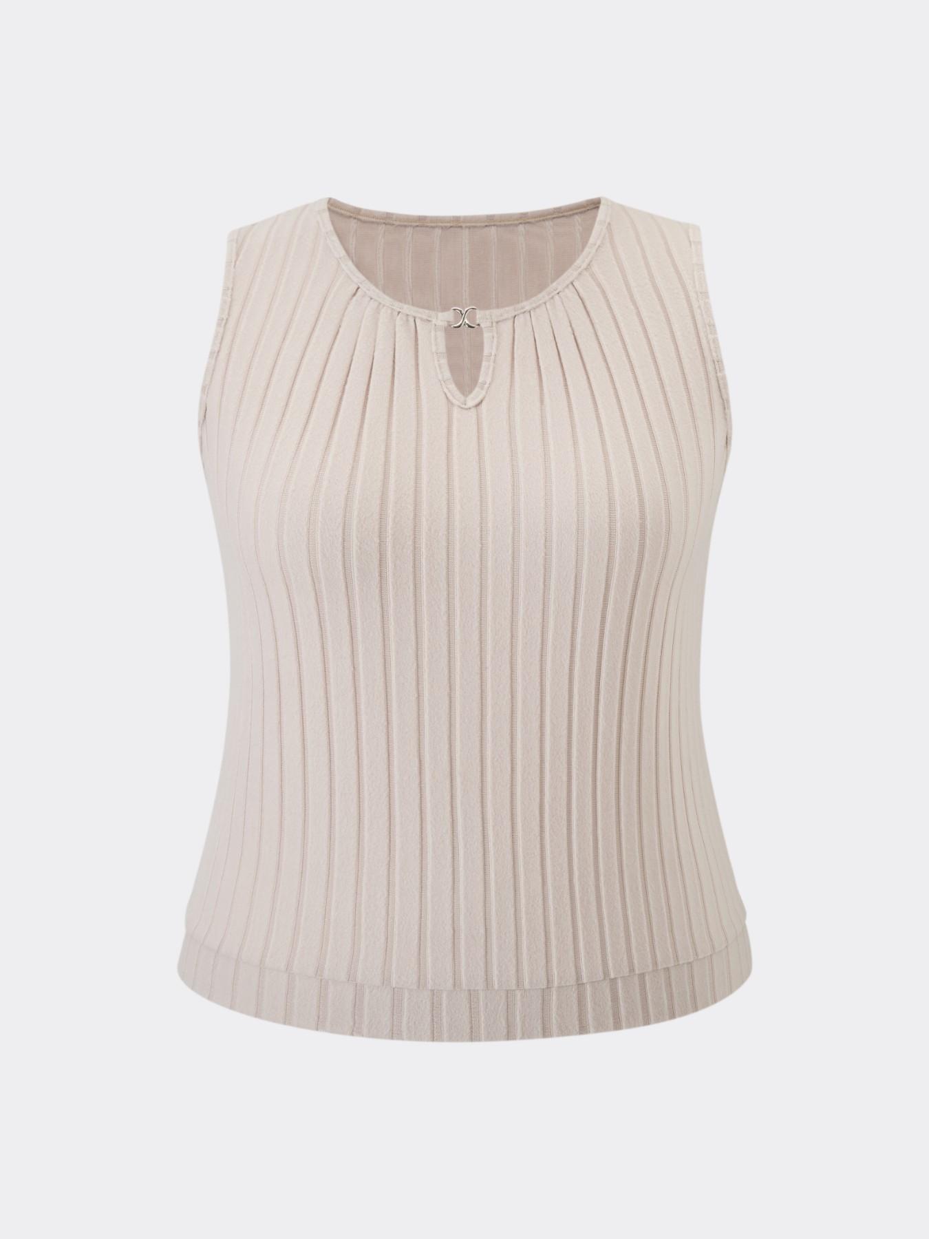 Plus Size Women's Ribbed Sleeveless Vest, Casual Elastic Knit Summer Top, Simple Fashion Style, Comfortable Trendy Ladies' Clothing