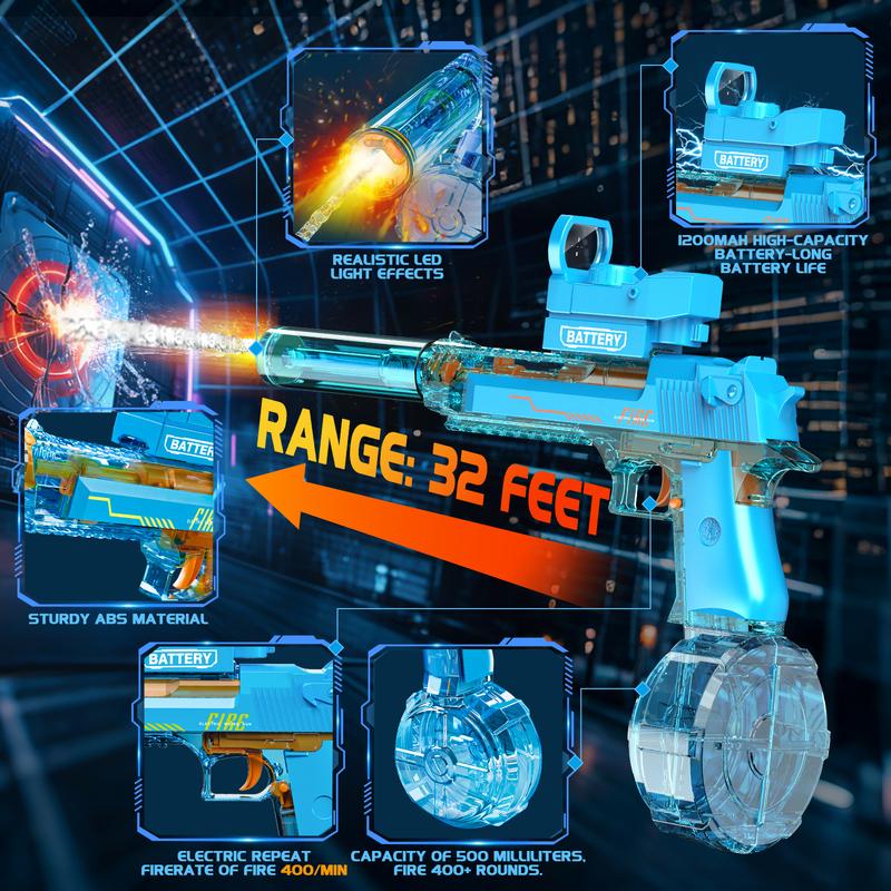 【Live Only】Electric Water Gun for Kids Adults - Automatic Squirt Gun With up to 32 Ft Long Range, Summer Outdoor Beach Swimming Pool Party Super Soaker Toys for Kids Age 7 8 9 10 11 12 Years Old