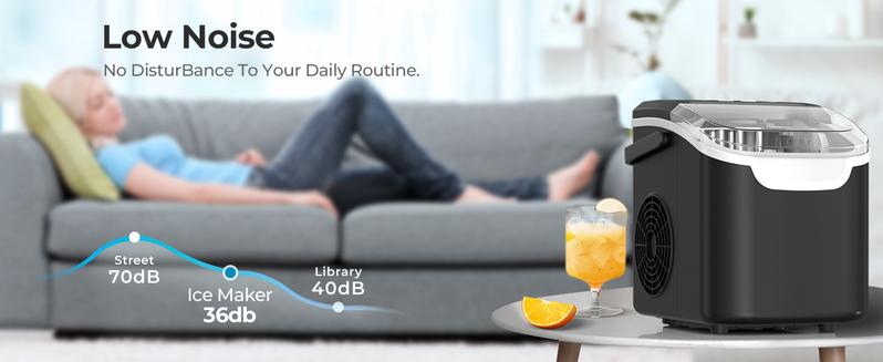 Kismile Countertop Ice Maker Machine, 8 Ice Cubes in 6 mins, 26lb/Day Ice with 2 Sizes- Portable Mini, Energy Saving & Basket/Scoop for Home/Party/Travel/Camping/Bar