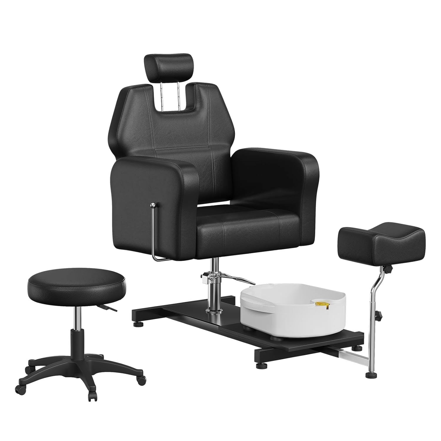 Reclining Pedicure Chair with Hydraulic Lift, Stool, Footrest & Massage Basin, Adjustable Pedicure Unit Station, 360 Swivel Spa Station Pedi Chair for Foot Bath Beauty Spa Salon Salon Home Use