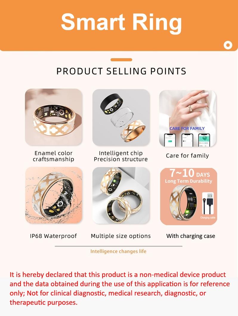Rose Gold Enamel Rhombus Smart Ring, Blood Pressure, Oxygen, Sleep, Heart Rate, Step Counter, Waterproof, Health Monitor, Party Essential