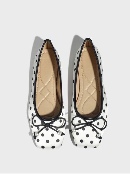 Women's Square Toe Mary Jane Shoes, Polka Dot Design, Comfortable Lightweight Flat Casual Shoes for Fall Winter, Mary Jane Flats