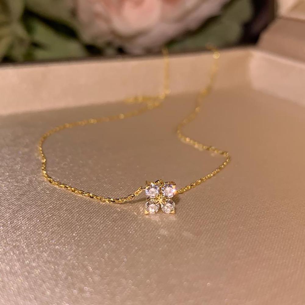 New Stainless Steel Zircon Necklaces for Women 18K Gold Plated Four Leaf Grass Collar Chain Necklace Luxury Jewelry Gift