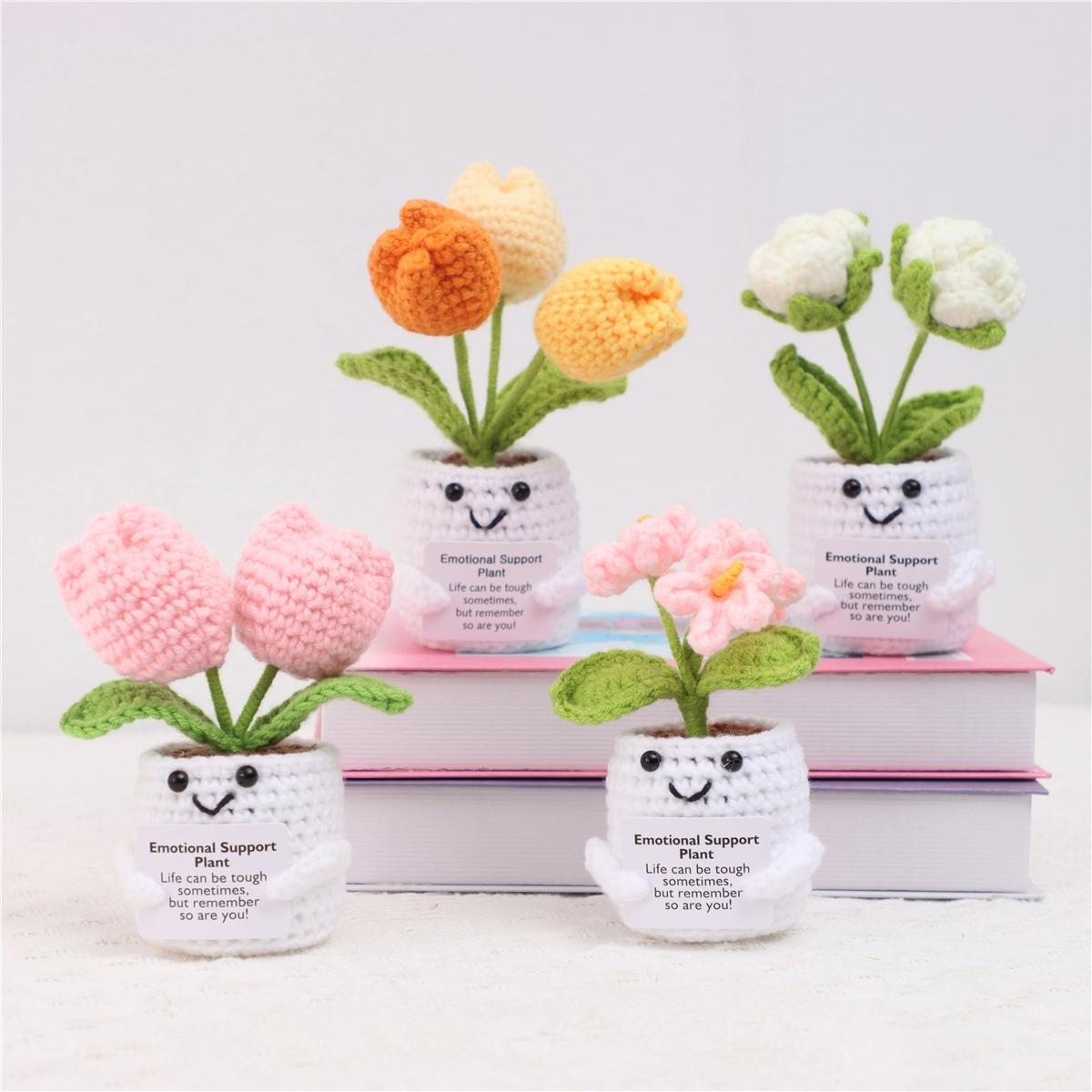 Crochet Flower Pot, 4 Counts/set Cute Crochet Flower Pot, Emotional Support Mini Knitting Flower Pot, Home Decor for Living Room Bedroom, Crochet Artificial Flowers Crochet Flower Pot, 4 Counts/set Cute Crochet Flower Pot, Emotional Support Mini Knitting Flower Pot, Home Decor for Living Room Bedroom, Crochet Artificial Flowers
