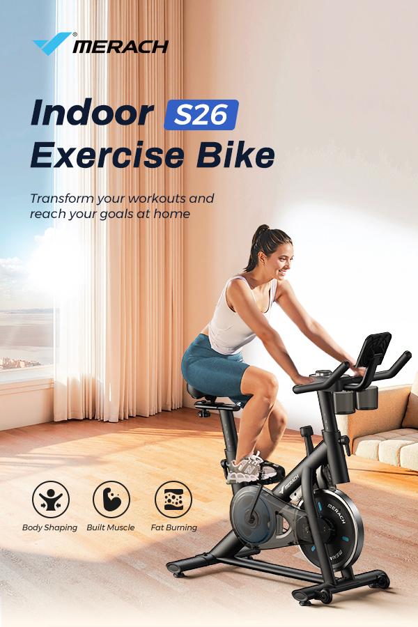 MERACH Exercise Bike for Home Stationary Bikewith New RPM Game Mode Enhanced ElectronicLED Monitor Silent Belt Drive and ComfortableSeat Cushion for Cardio Workout