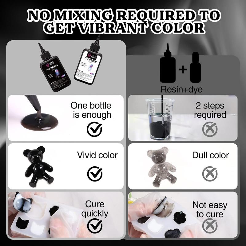 Colored UV Resin, 300g Large Capacity White& Black UV Resin, Dark Odorless & Low Shrinkage UV Color Resin for Crafts, Jewelry Making, Colored Resin Casting and Coating- LET'S RESIN