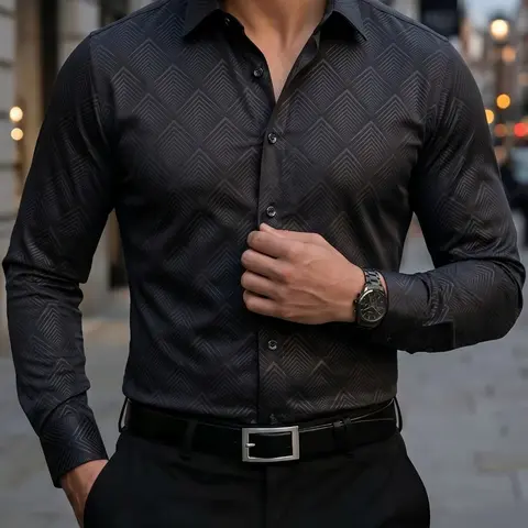 Men's Button Up Shirt Cs8601, Menswear, Classic Business Casual Wear, Office & Party Attire, Fashion Button Front Design, Collared Long Sleeve, Collared Shirts