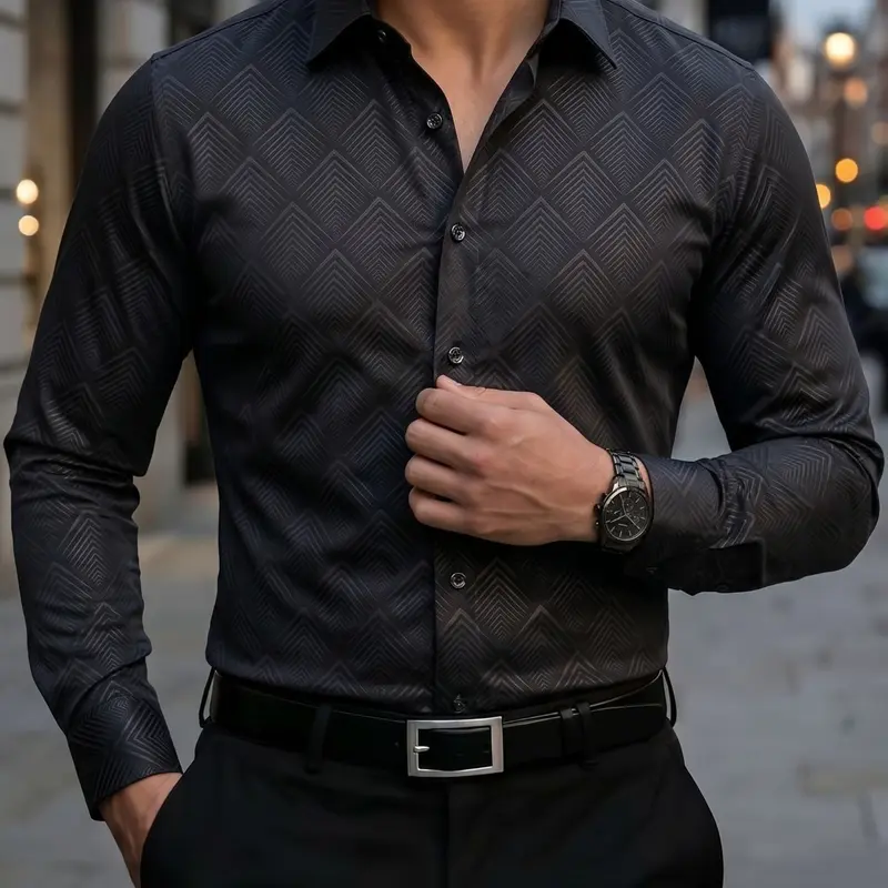 Men's Button Up Shirt Cs8601, Menswear, Classic Business Casual Wear, Office & Party Attire, Fashion Button Front Design, Collared Long Sleeve, Collared Shirts