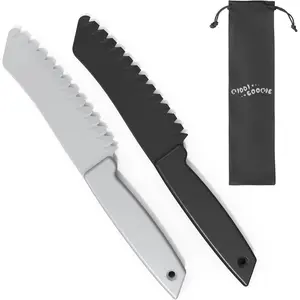 2 pcs Plastic Knife for Nonstick Pans lettuce knife with serrated Blade Plastic Knife Set for Cutting Fruits, Veggies and Bread, Black and Grey
