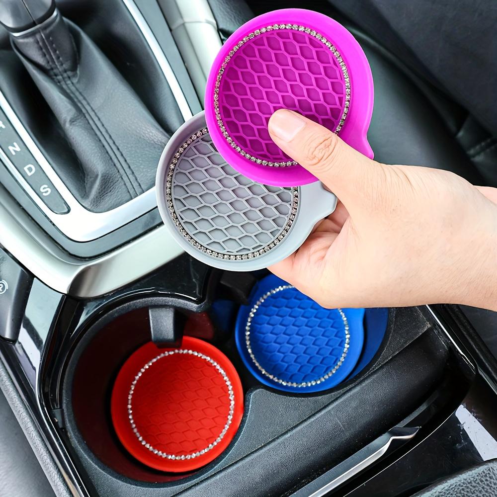 2 Counts Non-Slip Water Cup Pads, Car Coasters with Rhinestone Bling Decoration, Anti-Skid 8 cm Rubber Cup Mat, Car Interior Accessory