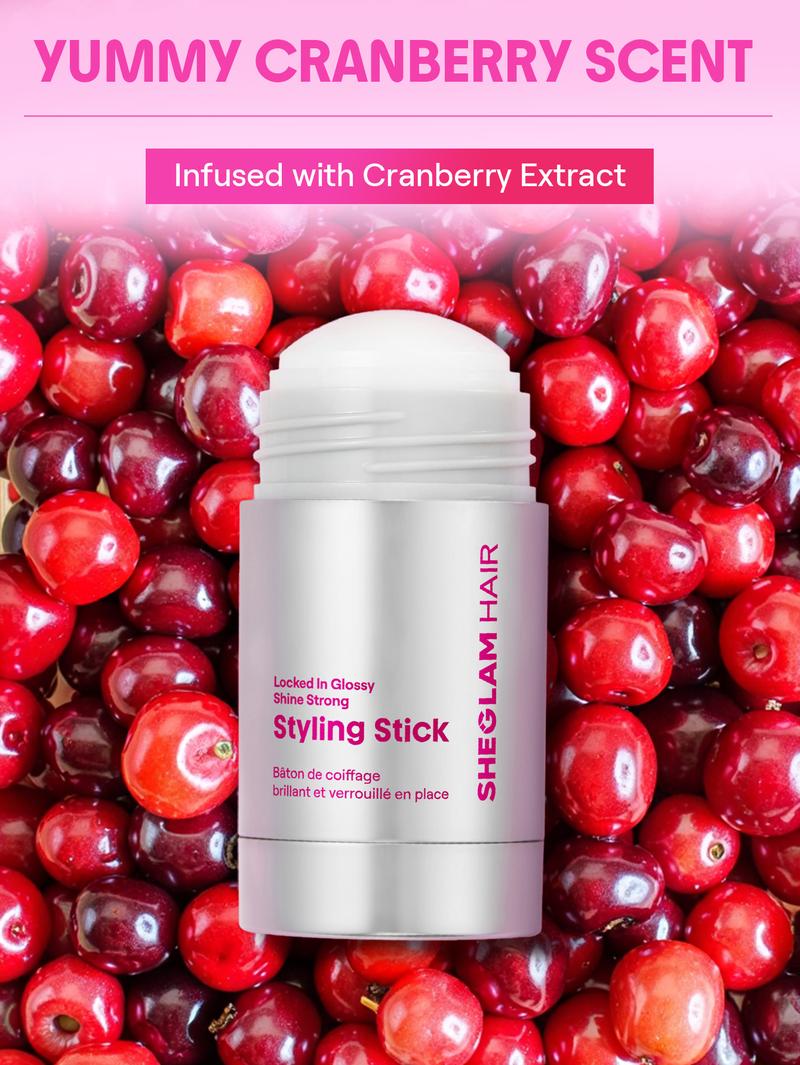 SHEGLAM HAIR Locked in Glossy Shine Strong Styling Stick-30g,Flyaway Hair Control,Elegant Sticks,Long-Lasting Hold,Sleek Look In 1-Swipe,Non-Sticky & Non-Greasy, Zero White Cast,Cranberry Scent Made For All Hair Types