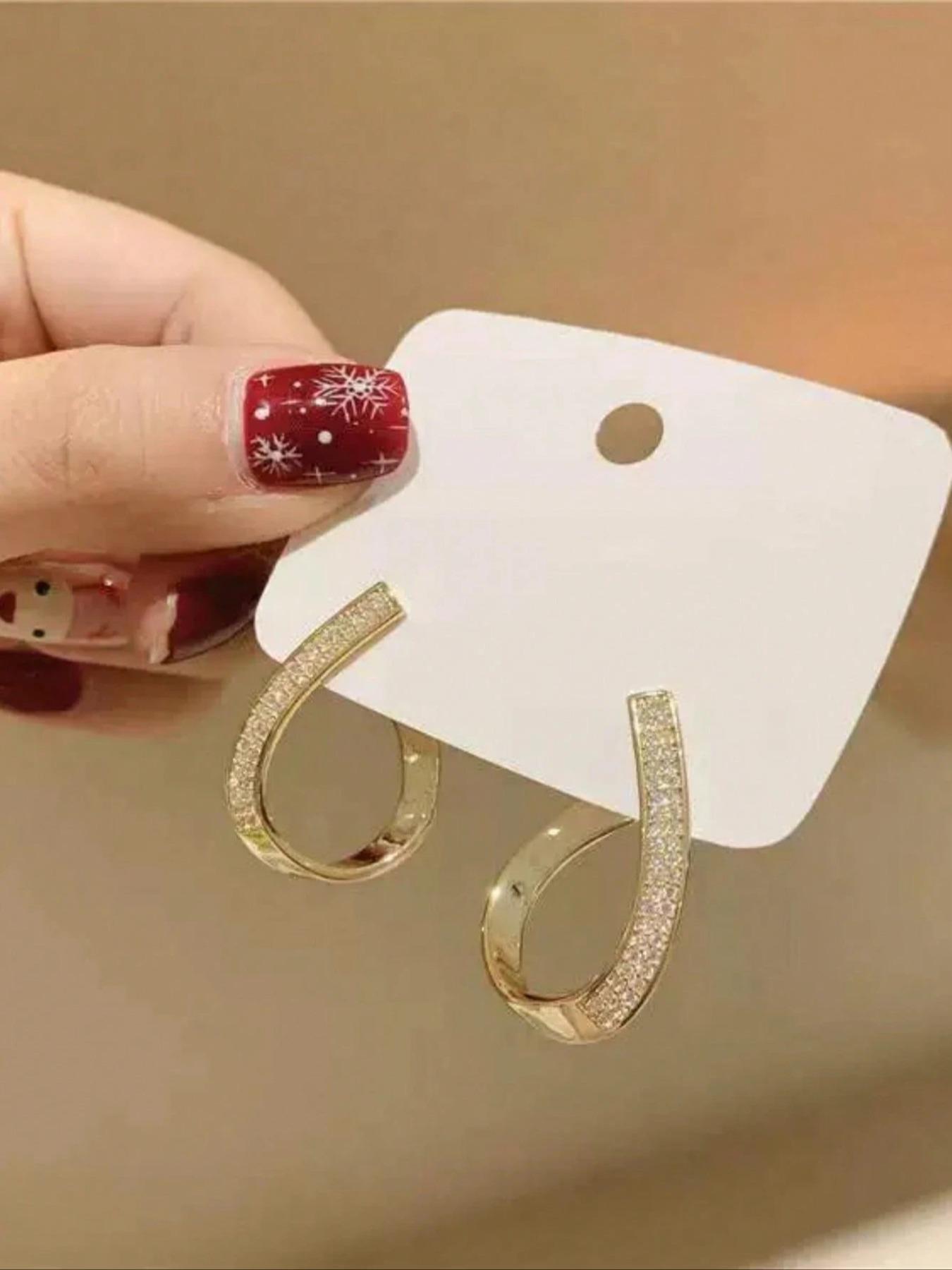 1 Pair Metal Rhinestone Geometric Arc Earrings, Unique Women's Daily Jewelry Studs, Fashionable Accessories for Everyday Wear