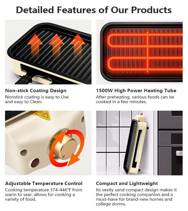 Pukomc  Smokeless electric grill (1500W)—non-stick, temp control, dishwasher-safe. Perfect for Korean BBQ, steaks, hot dogs & indoor use!