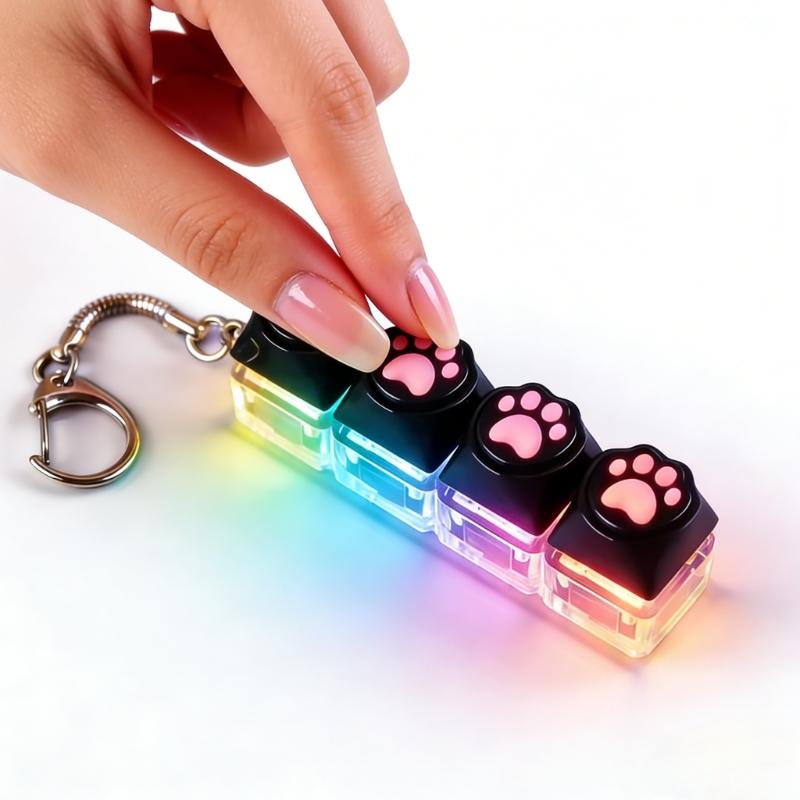 LED light keychain keyboard with press and click buttons Fidget toy for relieving stress and anxiety Portable office desk accessories Office decoration gifts