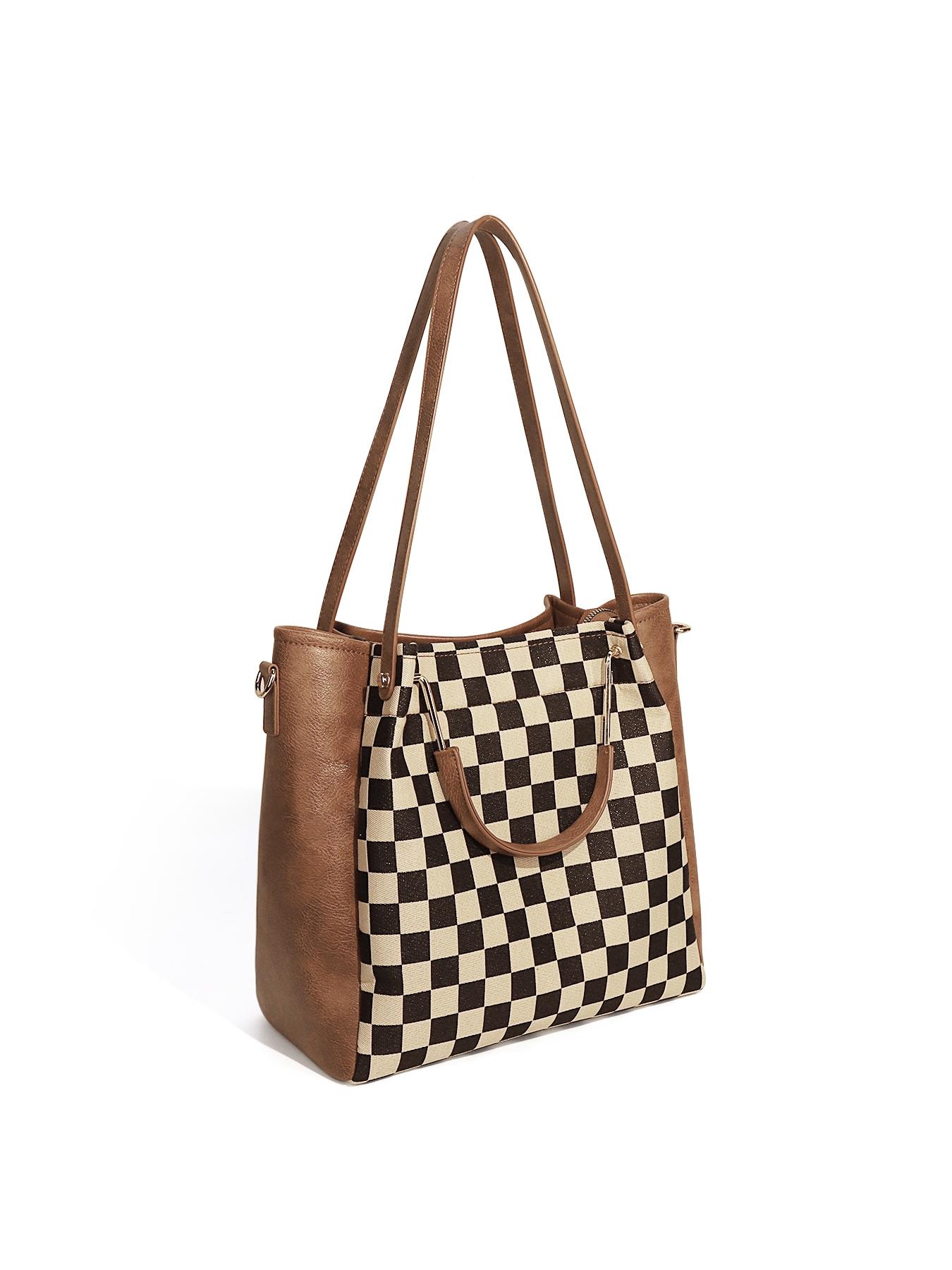 Women's Fashionable Checkered Handbag Set, Including Large Capacity Handbag & Crossbody Bag, Trendy Versatile Daily Commuting Bag Set